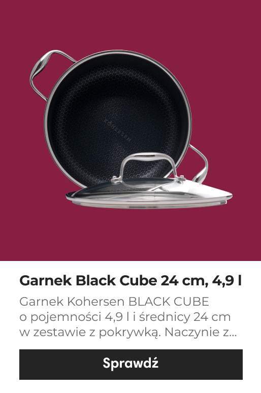 Garnek Kohersen z serii naczyń Black Cube wyposażony w powłokę DIAMOND o średnicy 24 cm i pojemności 4,9 litra