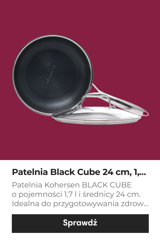 Patelnia Kohersen z serii naczyń Black Cube wyposażona w powłokę DIAMOND o średnicy 24 cm i pojemności 1,7 kutra jest idealna do przygotowania zdrowych posiłków - dzięki nieprzywierającej, odpornej na zarysowania powłoce umożliwia smażenie na minimalnej ilości tłuszczu